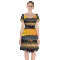 Bled Slovenia Sunrise Fog Mist Short Sleeve Bardot Dress by BangZart