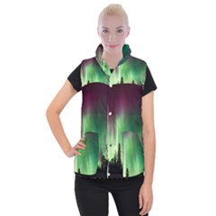 Aurora Borealis Northern Lights Women s Button Up Puffer Vest by BangZart