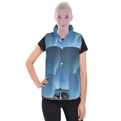 Aurora Borealis Lofoten Norway Women s Button Up Puffer Vest by BangZart