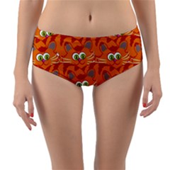 Animals Pet Cats Mammal Cartoon Reversible Mid-waist Bikini Bottoms by BangZart