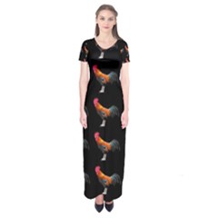 Background Pattern Chicken Fowl Short Sleeve Maxi Dress by BangZart