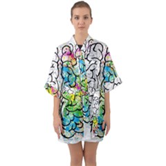 Brain Mind Psychology Idea Hearts Quarter Sleeve Kimono Robe by BangZart
