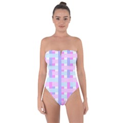 Gingham Nursery Baby Blue Pink Tie Back One Piece Swimsuit by BangZart