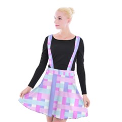 Gingham Nursery Baby Blue Pink Suspender Skater Skirt by BangZart