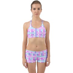 Gingham Nursery Baby Blue Pink Back Web Sports Bra Set by BangZart