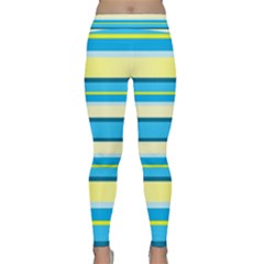 Stripes Yellow Aqua Blue White Classic Yoga Leggings by BangZart