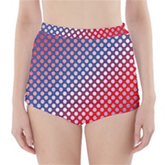 Dots Red White Blue Gradient High-waisted Bikini Bottoms by BangZart