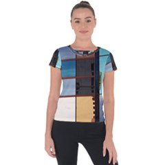 Glass Facade Colorful Architecture Short Sleeve Sports Top  by BangZart