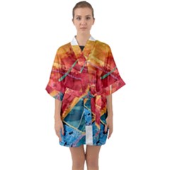 Painting Watercolor Wax Stains Red Quarter Sleeve Kimono Robe by BangZart