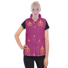Airplane Jet Yellow Flying Wings Women s Button Up Puffer Vest by BangZart