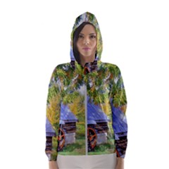 Landscape Blue Shed Scenery Wood Hooded Wind Breaker (women) by BangZart