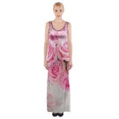 Pink Roses Maxi Thigh Split Dress by NouveauDesign