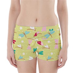 Colorful Dragonflies And White Flowers Pattern Boyleg Bikini Wrap Bottoms by Bigfootshirtshop