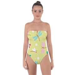 Colorful Dragonflies And White Flowers Pattern Tie Back One Piece Swimsuit by OregonBigfootShirts