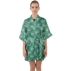 Green Fan  Quarter Sleeve Kimono Robe by NouveauDesign