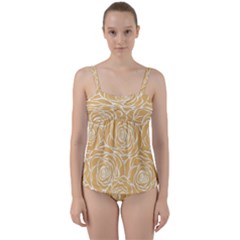 Yellow Peonines Twist Front Tankini Set by NouveauDesign