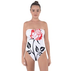 Flower Rose Contour Outlines Black Tie Back One Piece Swimsuit by Celenk