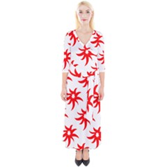 Star Figure Form Pattern Structure Quarter Sleeve Wrap Maxi Dress by Celenk