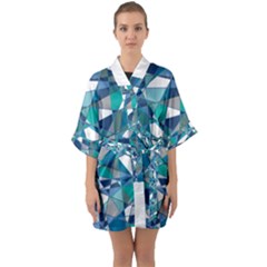 Abstract Background Blue Teal Quarter Sleeve Kimono Robe by Celenk