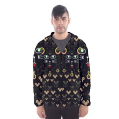 Merry Black Cat In The Night And A Mouse Involved Pop Art Hooded Wind Breaker (men) by pepitasart