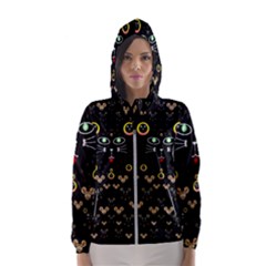 Merry Black Cat In The Night And A Mouse Involved Pop Art Hooded Wind Breaker (women) by pepitasart