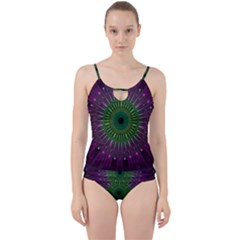 Purple Mandala Fractal Glass Cut Out Top Tankini Set by Celenk