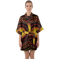 Mandala Psychedelic Neon Quarter Sleeve Kimono Robe by Celenk