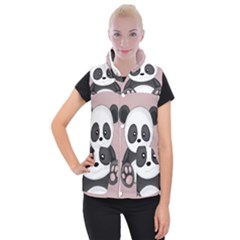 Cute Panda Women s Button Up Puffer Vest by Valentinaart