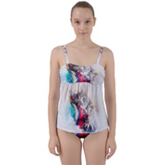 Cat Kitty Animal Art Abstract Twist Front Tankini Set by Celenk