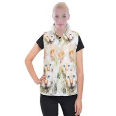 Cat Animal Art Abstract Watercolor Women s Button Up Puffer Vest by Celenk