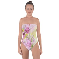 Flowers Pink Art Abstract Nature Tie Back One Piece Swimsuit by Celenk