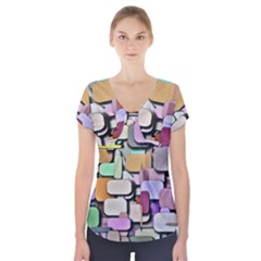 Background Painted Squares Art Short Sleeve Front Detail Top by Celenk