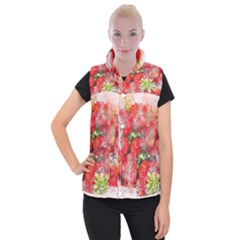 Strawberries Fruit Food Art Women s Button Up Puffer Vest by Celenk