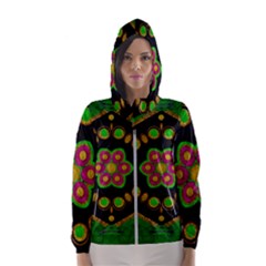 Magic Of Life A Orchid Mandala So Bright Hooded Wind Breaker (women) by pepitasart