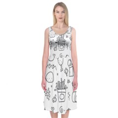 Set Chalk Out Scribble Collection Midi Sleeveless Dress by Celenk