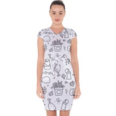 Set Chalk Out Scribble Collection Capsleeve Drawstring Dress  by Celenk
