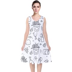 Set Chalk Out Scribble Collection V-neck Midi Sleeveless Dress  by Celenk