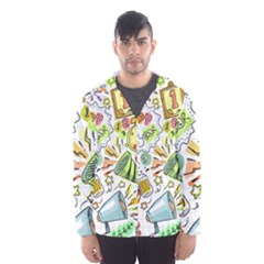 Doodle New Year Party Celebration Hooded Wind Breaker (men) by Celenk