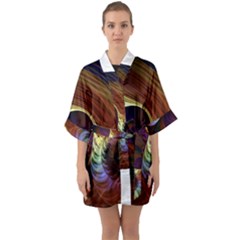 Fractal Colorful Rainbow Flowing Quarter Sleeve Kimono Robe by Celenk