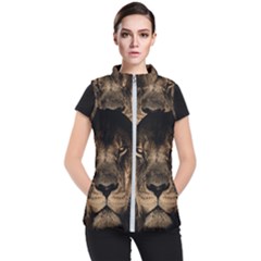 African Lion Mane Close Eyes Women s Puffer Vest by Celenk