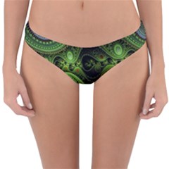 Fractal Green Gears Fantasy Reversible Hipster Bikini Bottoms by Celenk