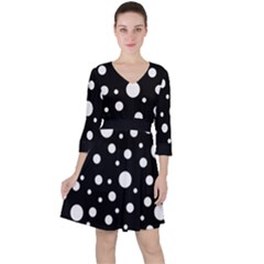 White On Black Polka Dot Pattern Ruffle Dress by LoolyElzayat