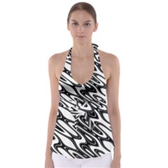 Black And White Wave Abstract Babydoll Tankini Top by Celenk