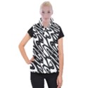 Black And White Wave Abstract Women s Button Up Puffer Vest View1