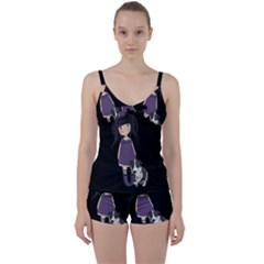 Dolly Girl And Dog Tie Front Two Piece Tankini by Valentinaart