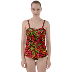 Chilli Pepper Spicy Hot Red Spice Twist Front Tankini Set