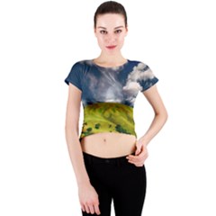 Hill Countryside Landscape Nature Crew Neck Crop Top by Celenk