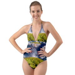 Hill Countryside Landscape Nature Halter Cut-out One Piece Swimsuit by Celenk