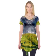 Hill Countryside Landscape Nature Short Sleeve Tunic  by Celenk