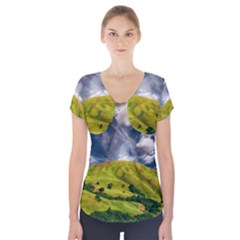 Hill Countryside Landscape Nature Short Sleeve Front Detail Top by Celenk